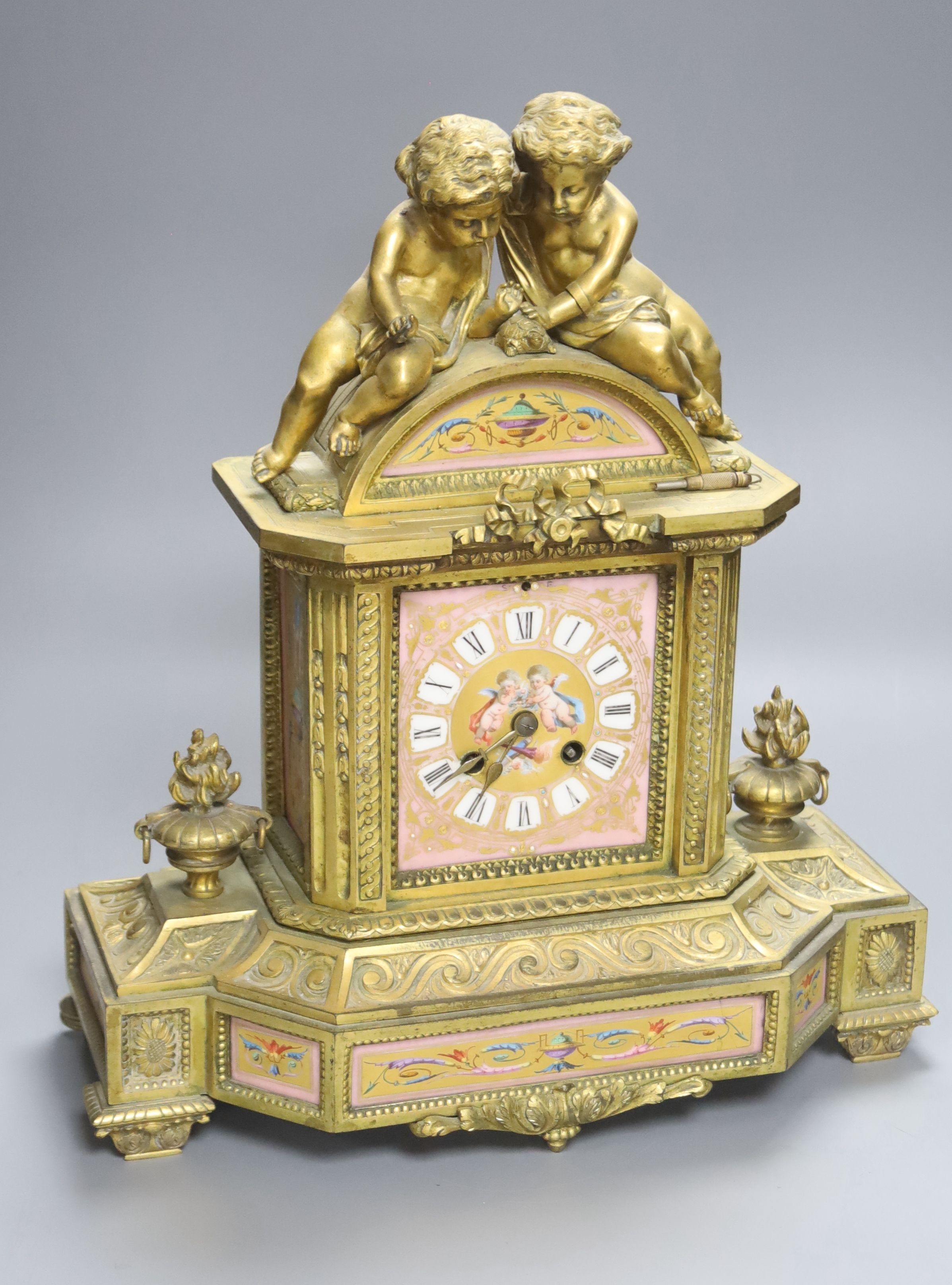 A 19th century French ormolu figural mantel clock, height 37cm